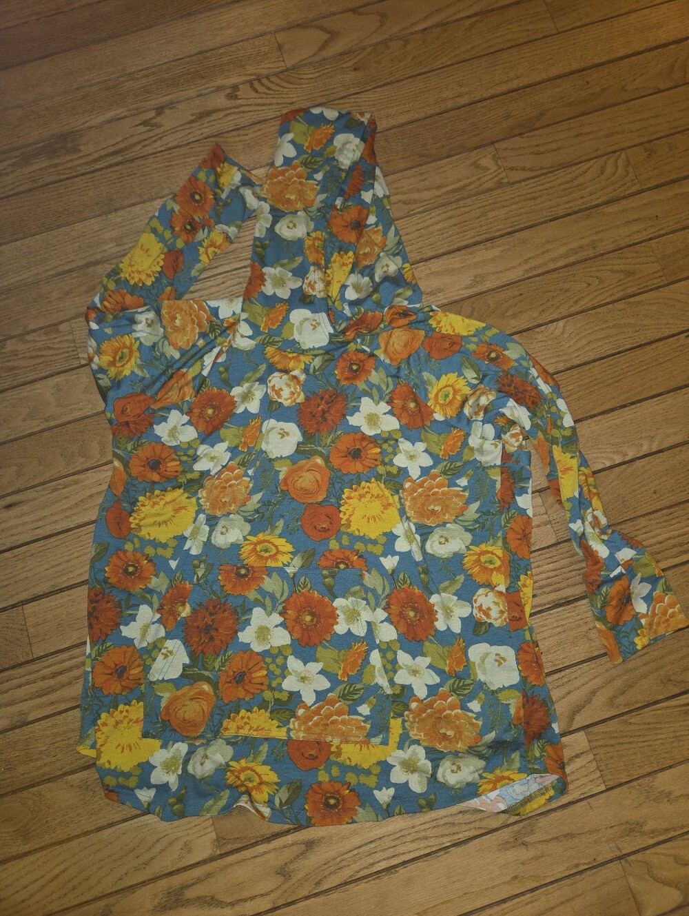 LulaRoe Floral Halter Tie-Back Tank Top - Blue with Orange & Yellow Flowers 2XL